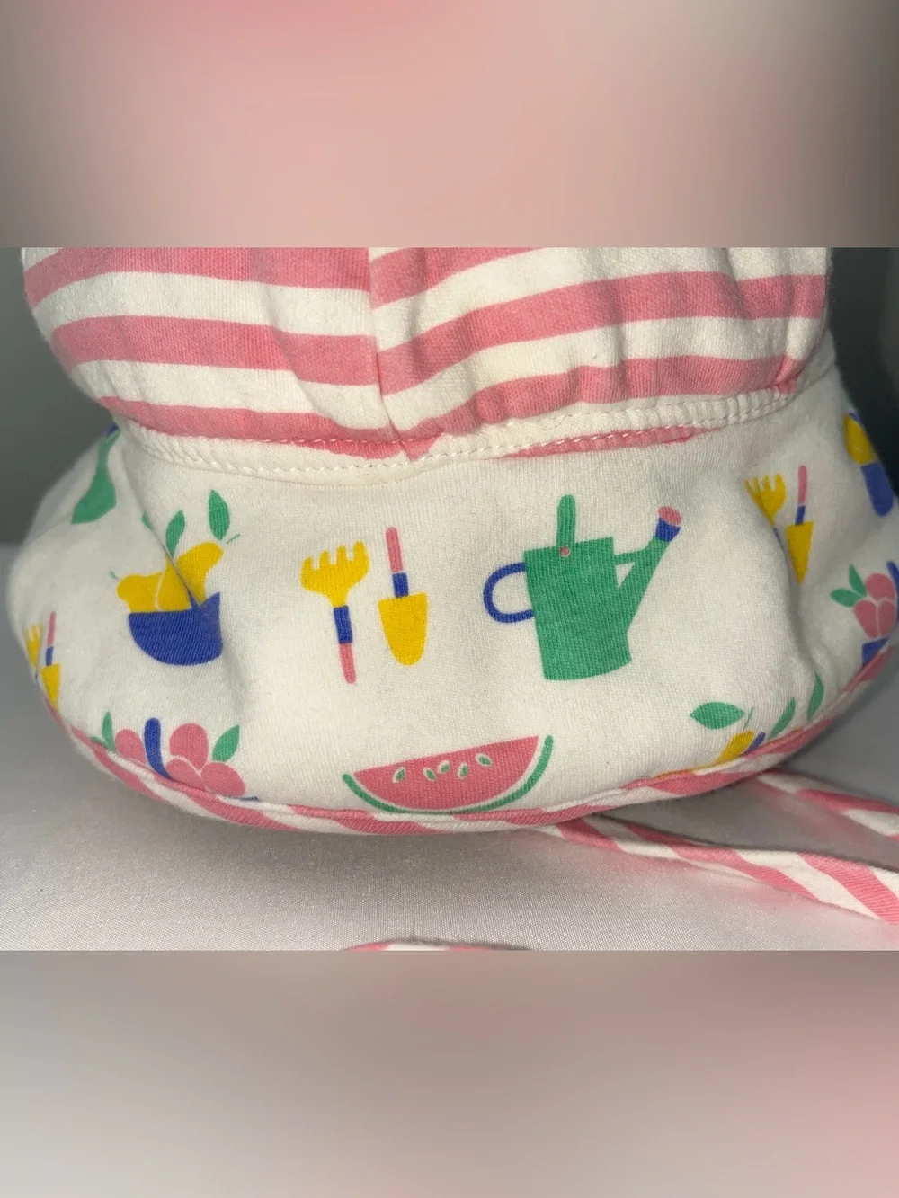 90s Marimekko Cotton Fruit Print Vintage Finnish Striped Bucket Sun Hat Infant